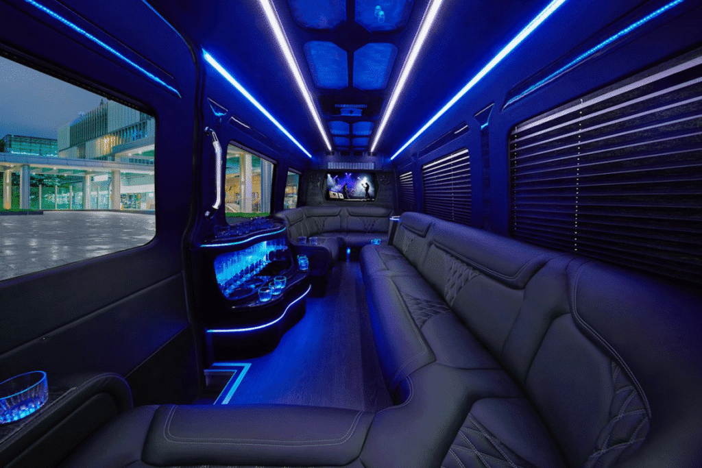 Sprinter Party Limo Van Interior with Limo Bus Long Island & NYC